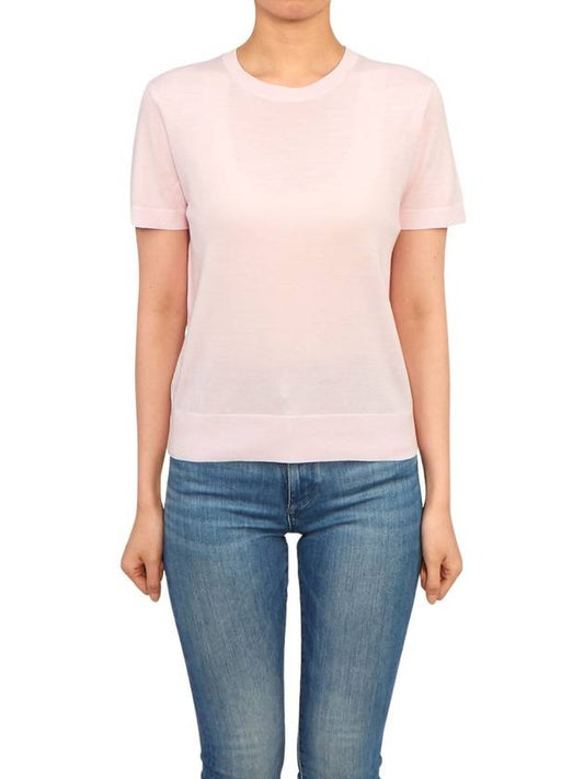 Women's Regal Wool Slim Crew Neck Short Sleeve T-Shirt Pink - THEORY - BALAAN 2