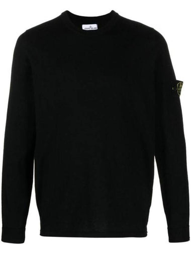 Raw Hand Cotton Crewneck Knit Top Black - STONE ISLAND - BALAAN 1