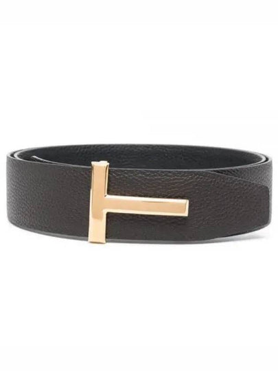 Gold Soft Grain Leather T Icon Belt Brown Black - TOM FORD - BALAAN 2