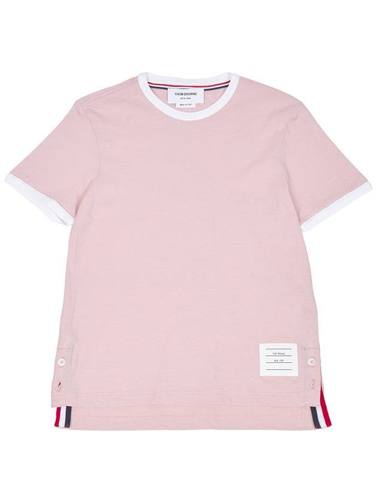 Women's Melange Jersey Ringer Short Sleeve T-Shirt Light Pink - THOM BROWNE - BALAAN 2