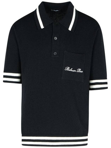 Balmain 'Signature' Black Cotton Blend Polo Shirt - BALMAIN - BALAAN 1