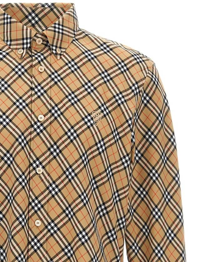 B Shield Embroidered Check Cotton Long Sleeve Shirt Sand - BURBERRY - BALAAN 4