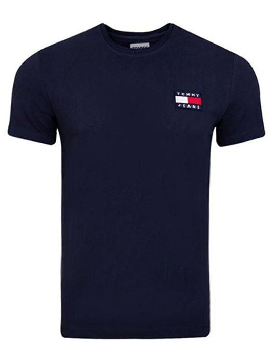Men's Organic Cotton Jersey Badge Short Sleeve T-Shirt Navy - TOMMY HILFIGER - BALAAN 2