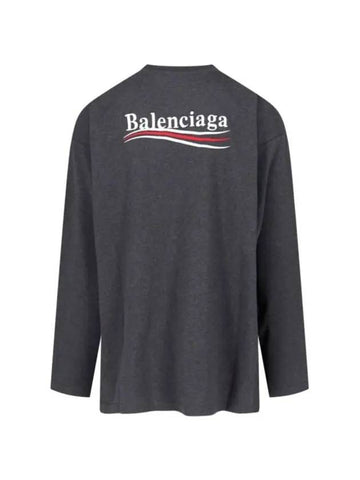 Embroidered Logo Cotton Long Sleeve T-Shirt Grey - BALENCIAGA - BALAAN 1