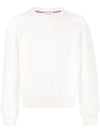 Logo Patch Striped Wool Fleece Crewneck Knit Top White - THOM BROWNE - BALAAN 1