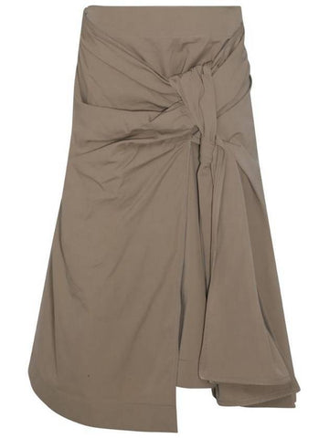 Asymmetric Hem Midi A-Line Skirt Beige - BOTTEGA VENETA - BALAAN 1