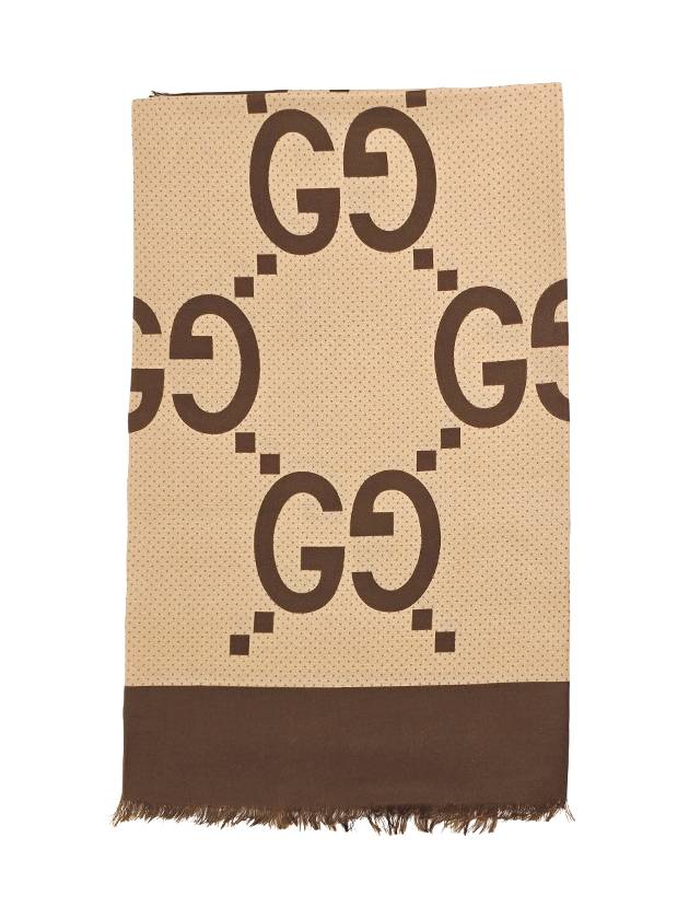 GG Motif Cotton Silk Blend Muffler Brown - GUCCI - BALAAN 3