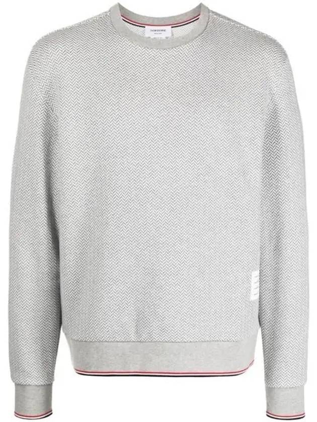 Men's Trimmed Herringbone Cotton Sweatshirt Grey - THOM BROWNE - BALAAN 2