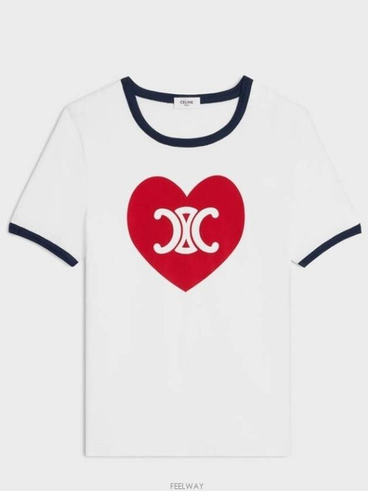 Heart Jersey Short Sleeve T-Shirt Off White - CELINE - BALAAN 2