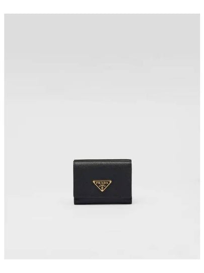 Women's Triangle Logo Saffiano Compact Half Wallet Black - PRADA - BALAAN 2