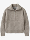 High Neck Wool Blended Rib Knit Zip-up Jacket Light Oatmeal - BLONDNINE - BALAAN 2