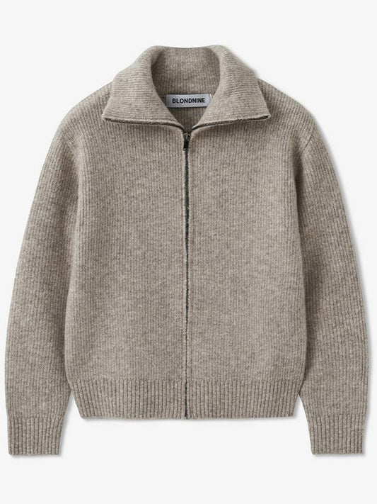 High Neck Wool Blended Rib Knit Zip-up Jacket Light Oatmeal - BLONDNINE - BALAAN 2