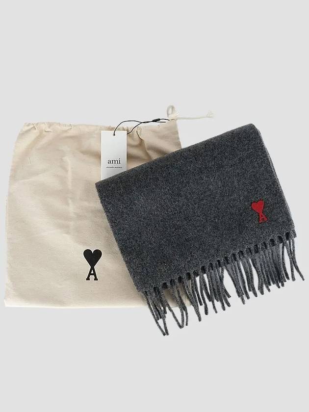 Small Heart Logo Wool Scarf Dark Grey - AMI - BALAAN 6