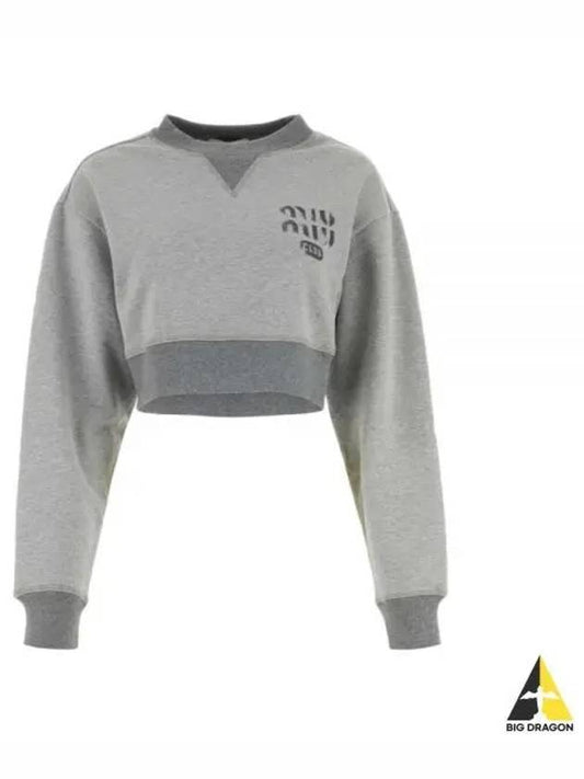 Cropped Logo Print Sweatshirt Grey - MIU MIU - BALAAN 2