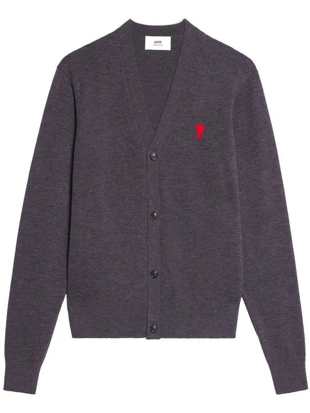 Small Heart Logo Wool Merino Cardigan Heather Grey - AMI - BALAAN 3