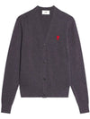 Small Heart Logo Wool Merino Cardigan Heather Grey - AMI - BALAAN 2