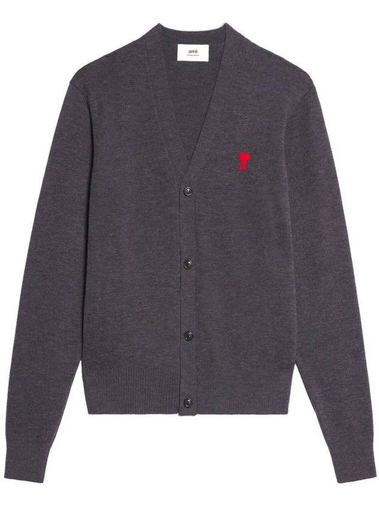 Small Heart Logo Wool Merino Cardigan Heather Grey - AMI - BALAAN 2