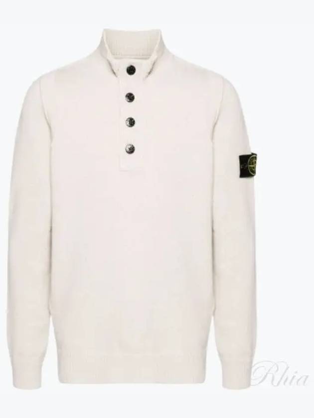 Wappen Patch Half Button Lambswool Knit Top Plaster - STONE ISLAND - BALAAN 2