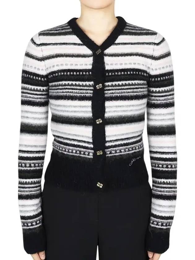 Logo Stripe Wool Cardigan Black - GANNI - BALAAN 2