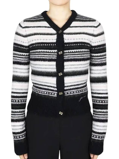 Logo Stripe Wool Cardigan Black - GANNI - BALAAN 2