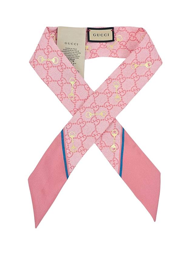 GG Print Horsebit Silk Neck Bow Twilly Scarf Light Pink - GUCCI - BALAAN 3