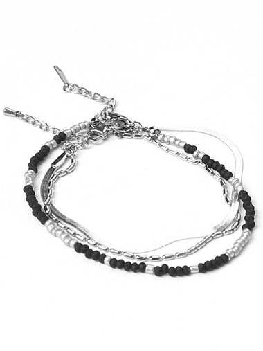 Glass Beads Vienna Snake Chain Bracelet Silver Black - S SY - BALAAN 1