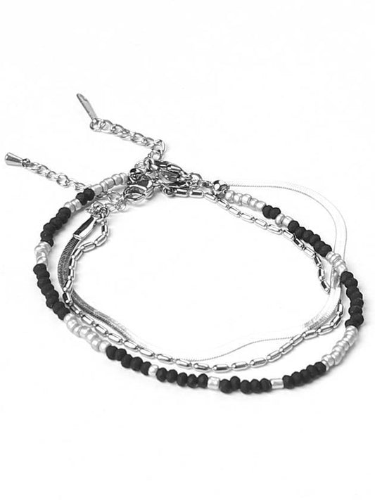 Glass Beads Vienna Snake Chain Bracelet Silver Black - S SY - BALAAN 1