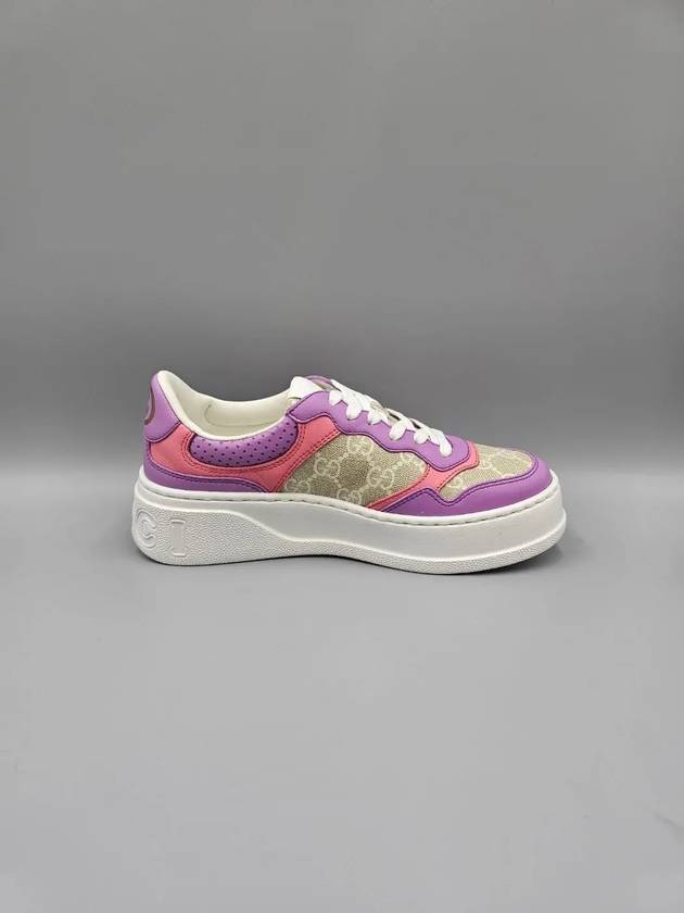 Women's GG Embossed Low Top Sneakers Beige Purple - GUCCI - BALAAN 5