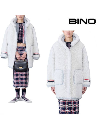 Shearling Oversized Hooded Coat Grey White - THOM BROWNE - BALAAN 2