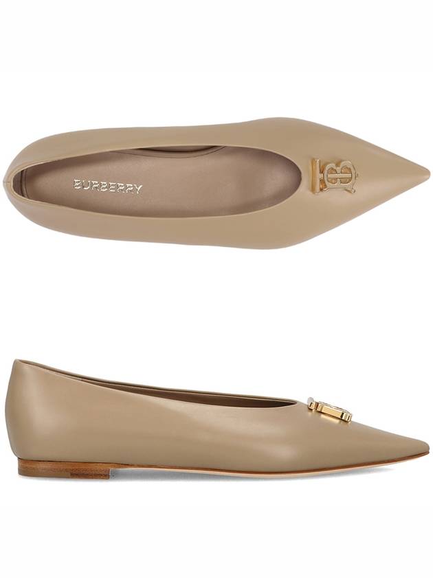 Logo Leather Ballet Flats Beige - BURBERRY - BALAAN.