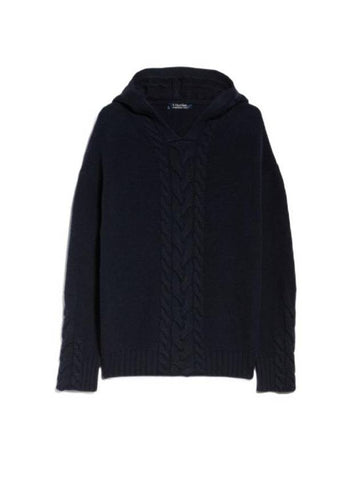 Anime Hooded Cable Knit Top Night Blue - S MAX MARA - BALAAN 1