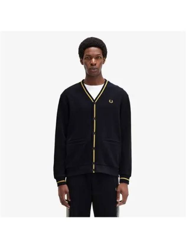 Fred Perry Sharp Tip Pique Texture Cardigan Navy AFPM2432654 W75 - FRED PERRY - BALAAN 1