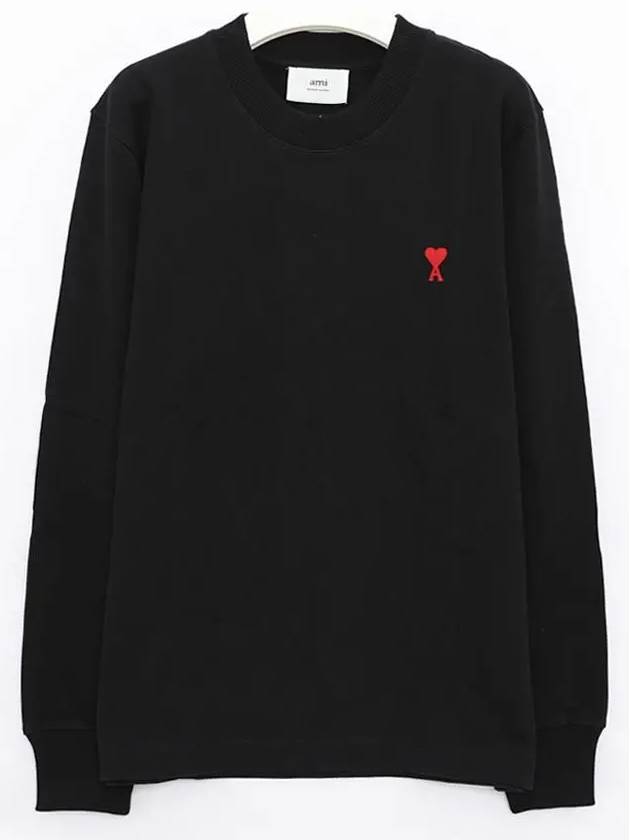 Small Heart Embroidered Logo Long Sleeve T-Shirt Black - AMI - BALAAN 4