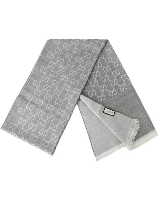 GG Jacquard Pattern Two-Tone Wool Silk Muffle Grey - GUCCI - BALAAN 4