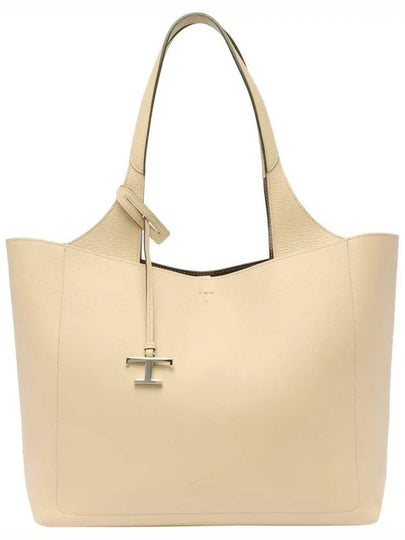 Logo Charm Medium Leather Shopper Tote Bag Beige - TOD'S - BALAAN 2