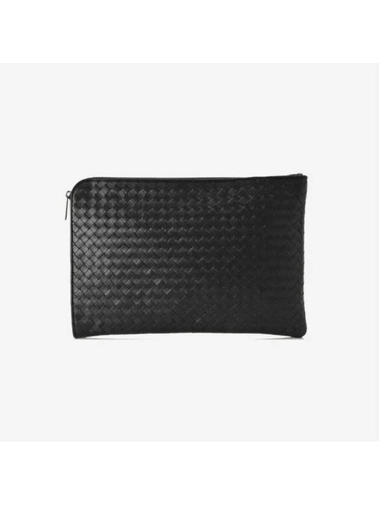 Intrecciato Weaving Zipper Medium Clutch Bag Black - BOTTEGA VENETA - BALAAN 2