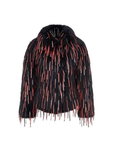 Women's Leather Fur Notch Lapel Jacket Black - EMPORIO ARMANI - BALAAN 1