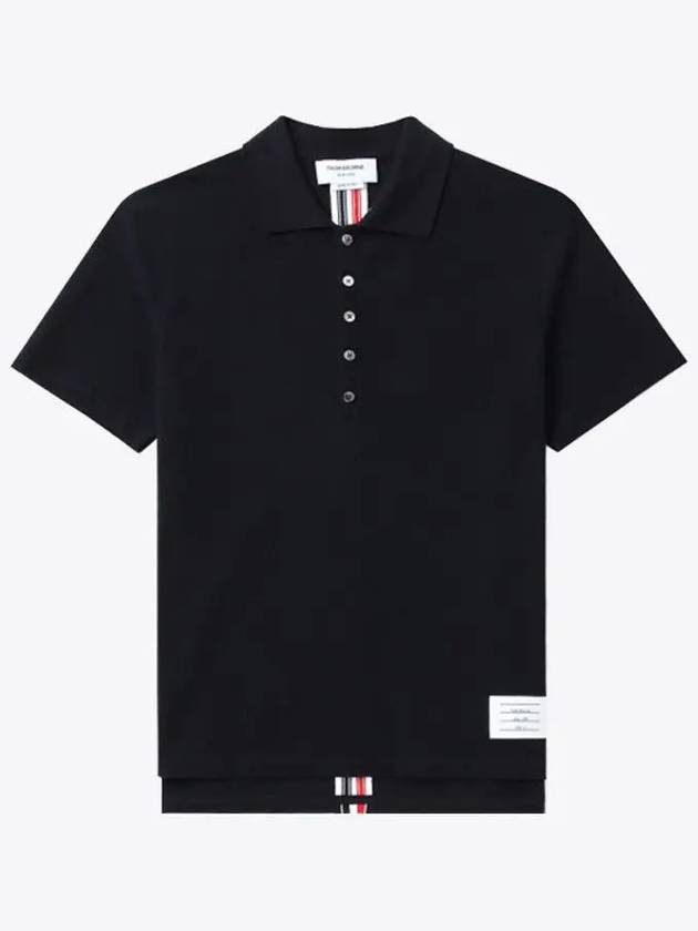 Men's Cotton Pique Center Bag Striped Short Sleeve Polo Shirt  Navy - THOM BROWNE - BALAAN 2