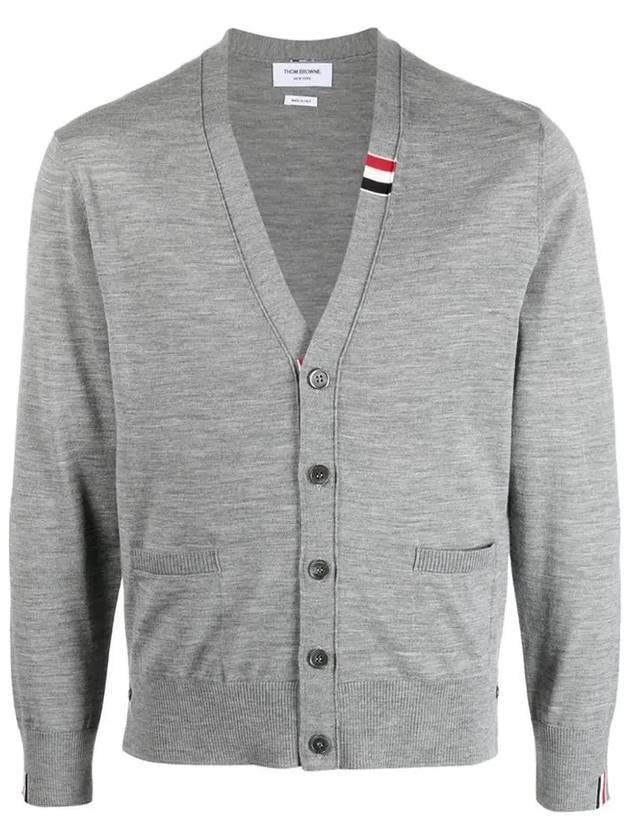 Men's Jersey Stitch V-Neck Cardigan Light Grey - THOM BROWNE - BALAAN 2