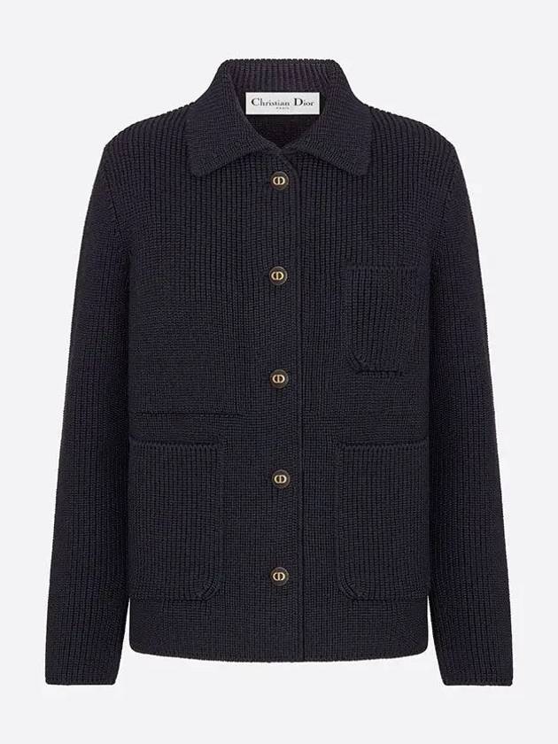 Ribbed Knit Wool Caro Jacket Navy - DIOR - BALAAN 3