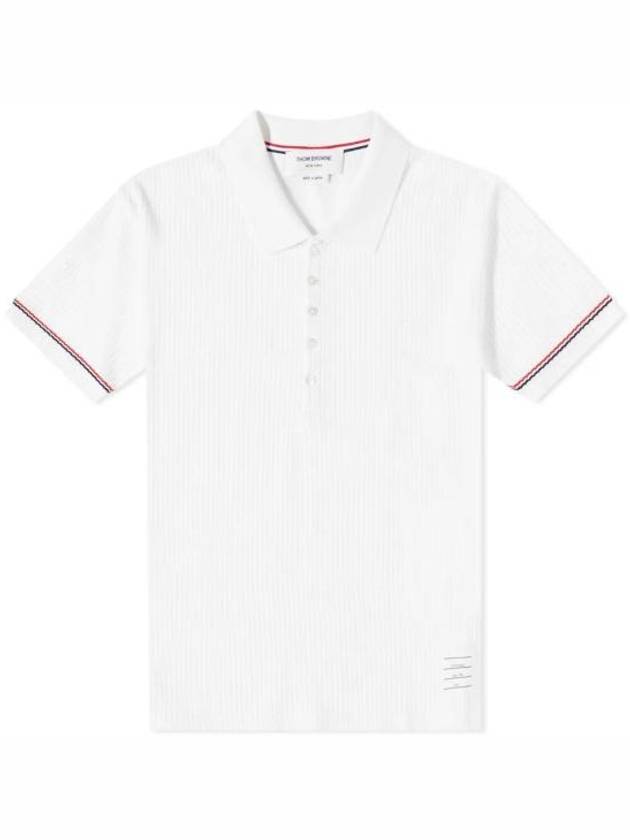 Thermal Rip Stripe Short Sleeve Polo Shirt White - THOM BROWNE - BALAAN 2