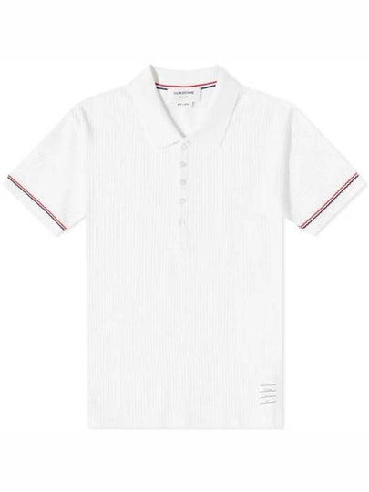 Thermal Rip Stripe Short Sleeve Polo Shirt White - THOM BROWNE - BALAAN 2