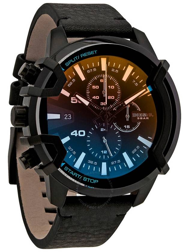 Griffed Chronograph Leather Strap Watch Black - DIESEL - BALAAN 2