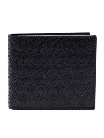 Monogram All-Over East West Embossed Leather Half Wallet Black - SAINT LAURENT - BALAAN 1