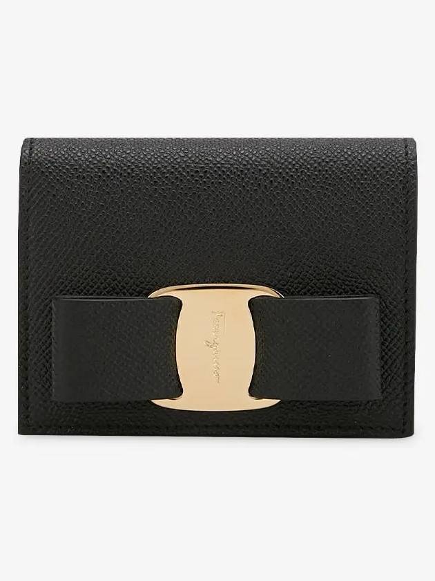 Vara Bow Gloss Flap Half Wallet Black - SALVATORE FERRAGAMO - BALAAN 3