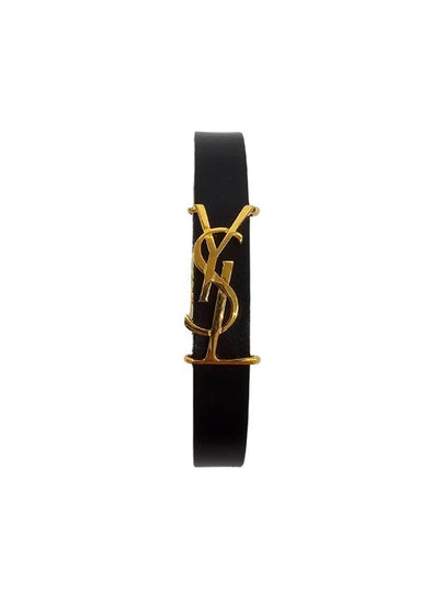 Monogram Logo Leather Bracelet Black - SAINT LAURENT - BALAAN 2