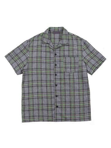 Check Linen Short Sleeve Shirt Grey - ARCANE FUNK - BALAAN 1