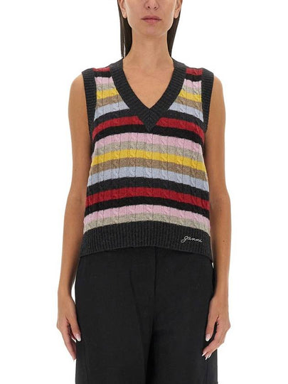 V-Neck Striped Knit Vest - GANNI - BALAAN 2