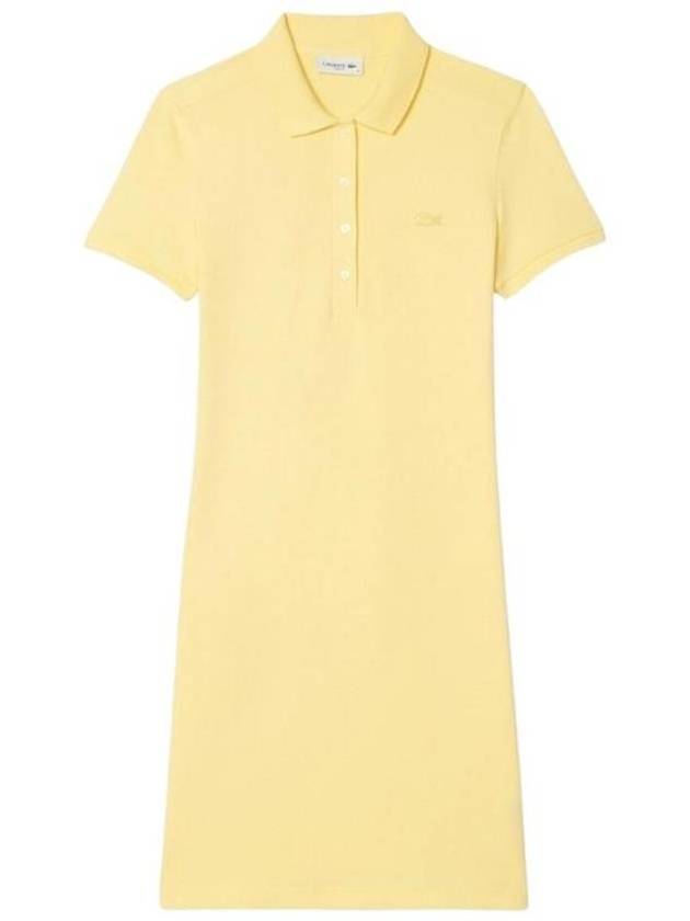 Women's Slim Fit Stretch Cotton Pique Polo Short Dress Yellow - LACOSTE - BALAAN 2