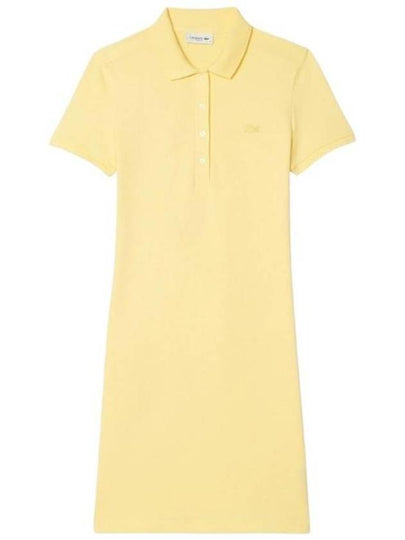 Women's Slim Fit Stretch Cotton Pique Polo Short Dress Yellow - LACOSTE - BALAAN 2